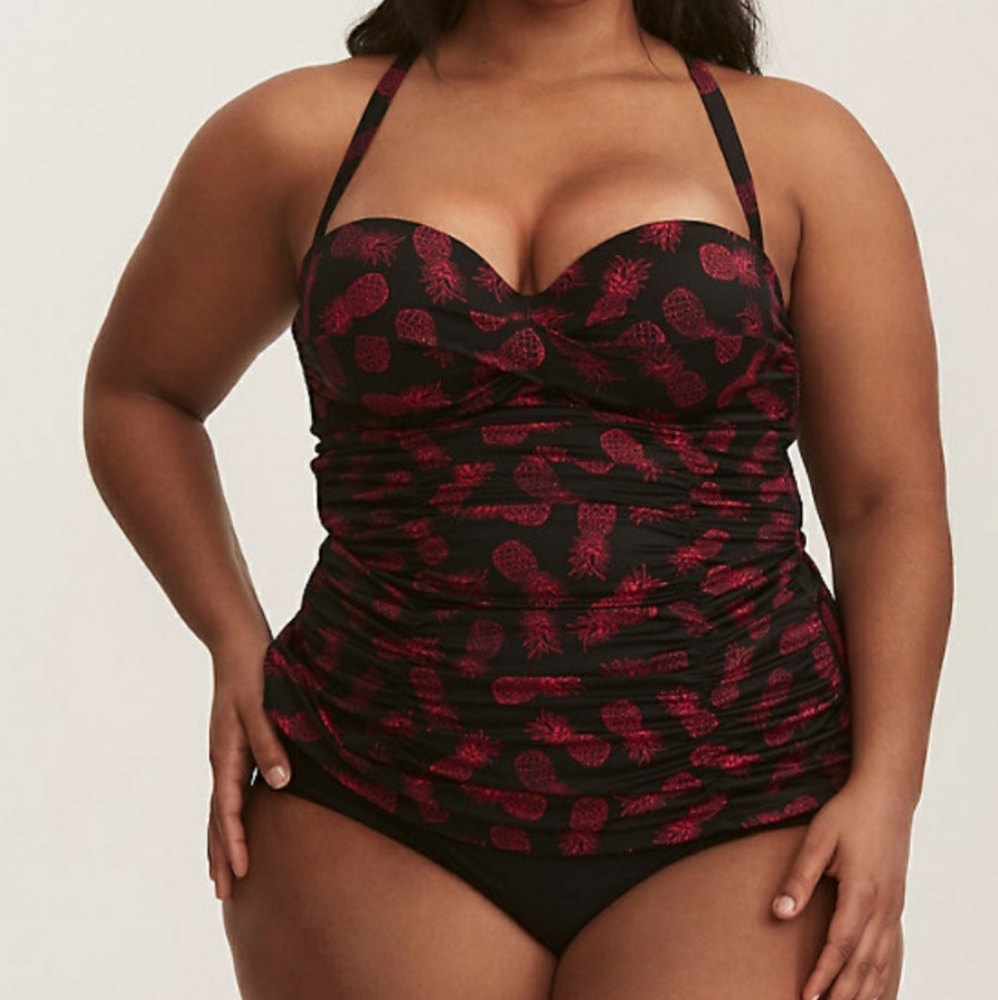 Pineapple Print Lightly Lined Ruched Tankini